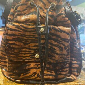 Patricia Nash Excellent Condition Sabina Tiger Leather Drawstring Bag